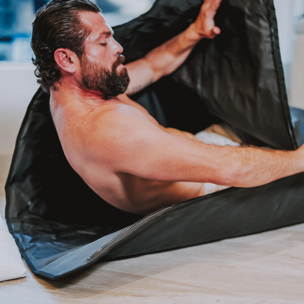 Person relaxing in sauna blanket